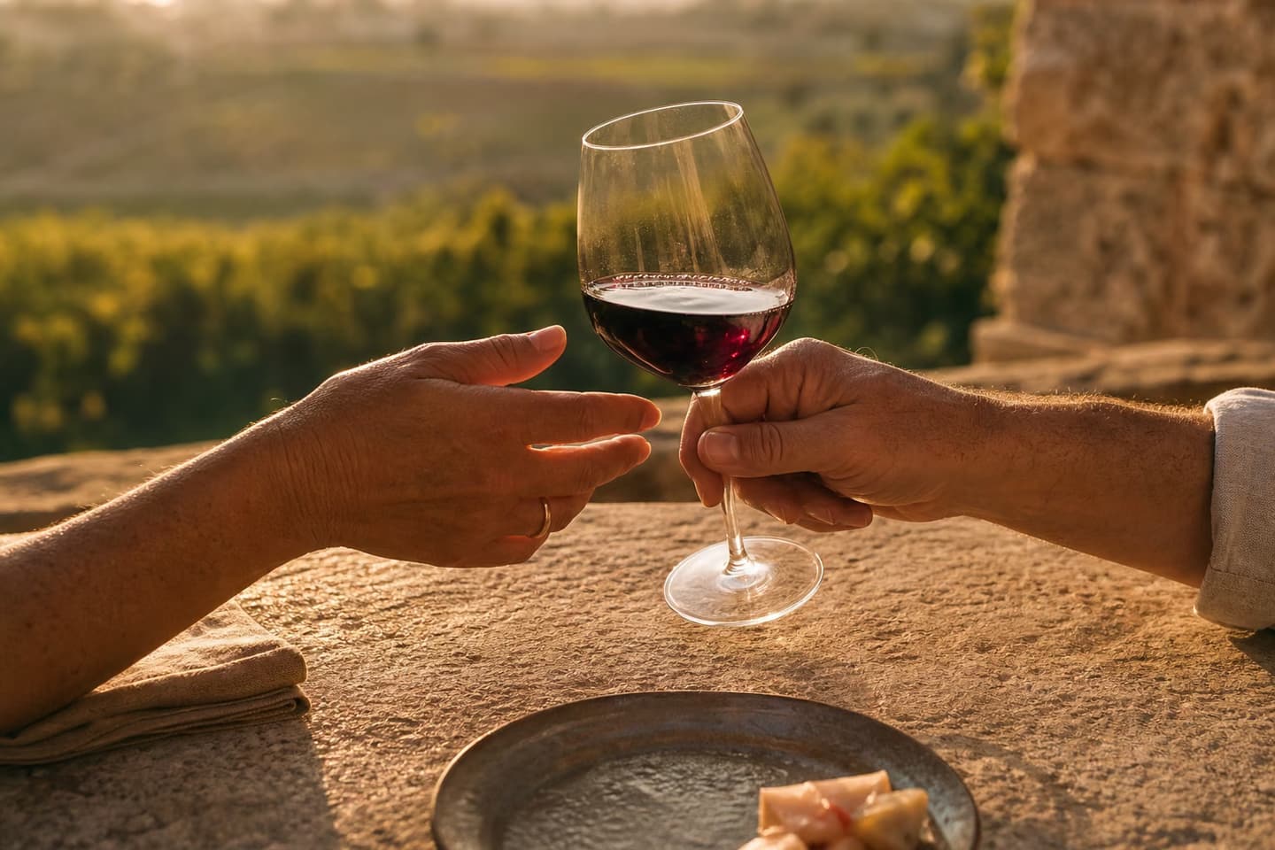 A close, tactile moment around a Sicilian table